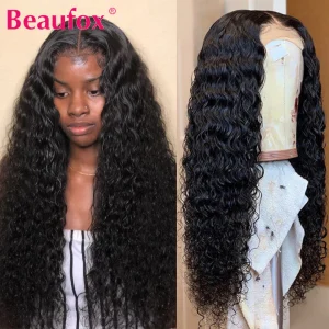 Malaysian Water Wave Lace Front Human Hair Wigs Pre Plucked Curly Human Hair Lace Front Wigs 13x4 Natural Hairline Beaufox Remy