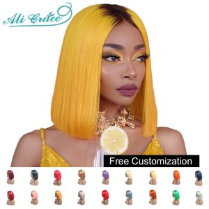 Colorful Bob 13x6 Lace Front Wigs For Women Short Blunt Cut Bob Human Hair Wig Red Pink Brazilian 13x6 Frontal Straight Bob Wigs