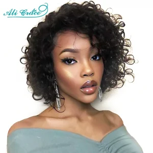 20CM Pixie Cut Blunt Bob Wig Brazilian Short Curly Hair Wigs Pre-plucked Pixie Cut Curly Wig 13x1 Transparent Lace Front Wigs