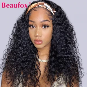 Beaufox Headband Wig Human Hair Wigs Indian Water Wave Wigs For Women Glueless Wig With Headband Curly Headband Wig Human Hair