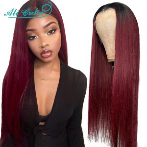T1B/99J Lace Front Wig Pre-plucked Brazilian Straight Lace Wig 13x4 Lace Frontal Human Hair Wigs with Baby Hair Colored Wigs