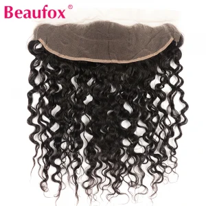 Beaufox Brazilian Water Wave Ear To Ear Lace Frontal Closure 100% Human Hair Frontal Natural Black Remy Free Part