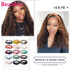 Beaufox Headband Wig Human Hair Wigs Ombre Water Wave Headband Human Hair Wigs For Women Indian Highlight Wigs Honey Blonde Wigs