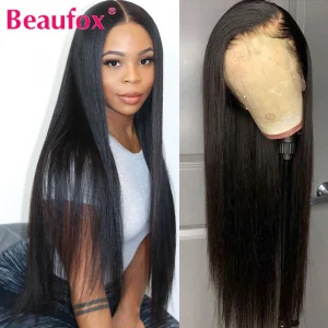 Beaufox Lace Front Human Hair Wigs For Black Women Brazilian Straight Wig With Baby Hairs 180% Density Remy Lace Wig