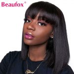 Beaufox Pixie Cut Bob Wigs Peruvian Straight Short Human Hair Wigs With Bangs For Women Remy Bob Human Hair Bangs Wigs 8-16 Inch