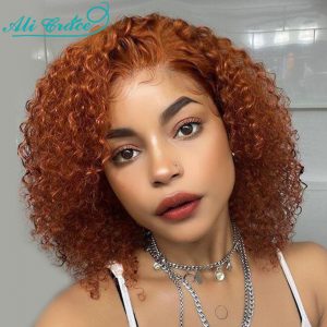 Ali Grace Ginger Orange Curly Bob Wig Brazilian 4X4 Lace Closure Human Hair Wigs Colored Deep Curly Short Bob Lace Frontal Wigs