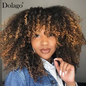 Blonde Afro Kinky Curly Wigs Ombre 4x4 Lace Closure Wig Short Bob Lace Front Human Hair Wigs T1B/4/27 Dolago Colorful Wig Remy