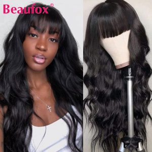 Beaufox Body Wave Glueless Human Hair Wigs With Bangs Brazilian Wigs With Bangs For Women Remy Full Machine Made Human Wigs
