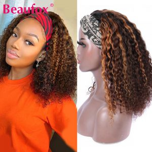 Beaufox Short Headband Wig Human Hair Wigs For Women Curly Highlight Headband Wig Human Hair Ombre Blonde Brazilian Hair Wigs