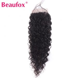 Beaufox Brazilian Water Wave Lace Closure 4x4 100% Human Hair Closure Remy Free Part Medium Brown 8-20 Inches