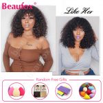 Beaufox Short Bob Wig With Bangs Malaysian Water Wave Wig For Black Women Cheap Curly Human Hair Wigs With Bangs Glueless Wigs