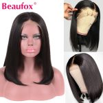Beaufox 13x4 Short Lace Front Human Hair Wigs Brazilian Straight Bob Wigs 150% Pre Plucked Natural Hairline Remy Lace Wig