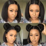 Kinky Straight 13x4 Lace Front Human Hair Wigs 250% Density Coarse Blow Out Yaki Brazilian Short Bob Glueless Full Lace Wigs