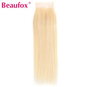 Beaufox 613 Blonde Brazilian Straight Hair Lace Closure Human Hair 4*4 Closure Free Part With Baby Hairs Remy Hair