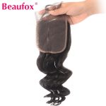 Beaufox Brazilian Loose Wave Closure Remy Human Hair Lace Closure 4*4 Free Part Can Be Bleached