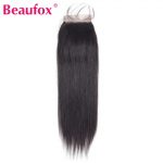 Beaufox Brazilian Straight Hair Closure Human Hair Lace Closure 4x4 Free Part 130% Density Remy Hair Can be Bleached