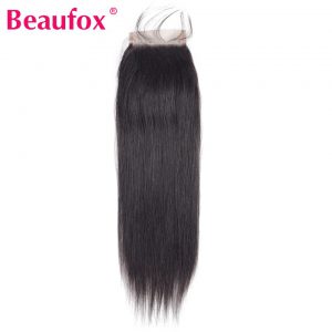 Beaufox Brazilian Straight Hair Closure Human Hair Lace Closure 4x4 Free Part 130% Density Remy Hair Can be Bleached