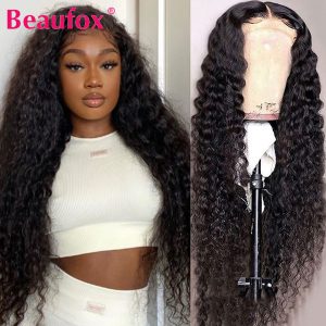 Beaufox Peruvian Deep Wave Lace Front Human Hair Wigs Pre Plucked Lace Wig For Women Remy Lace Front Wig