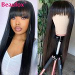Beaufox Indian Straight Human Hair Wigs With Bangs Remy Human Hair Wigs For Women Glueless Raw Indian Wig Full Machine Made Wig