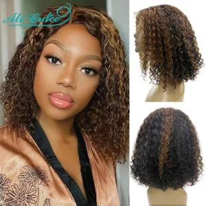Ali Grace Hair Highlight Curly Bob Wig Brazilian 13X4 Lace Front Human Hair Wigs 1b/27 Ombre Color Curly Short Bob Wigs