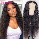 Beaufox Water Wave Lace Front Wig Indian Lace Front Human Hair Wig 180% Glueless Lace Frontal Wig Curly Remy Human Hair Wig
