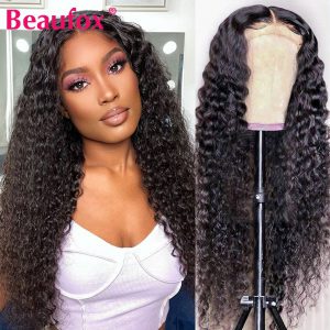 Beaufox Water Wave Lace Front Wig Indian Lace Front Human Hair Wig 180% Glueless Lace Frontal Wig Curly Remy Human Hair Wig