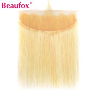 Beaufox Brazilian Straight Hair Lace Frontal Closure With Baby Hair 613 Blonde Human Hair Lace Frontals 13*4 Free Part Remy
