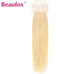 Beaufox 613 Blonde Straight Hair Lace Closure 4x4 Pre-plucked Human Hair Closure With Baby Hairs PU Silk Base Closure Remy