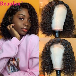 Beaufox Curly Bob Wig Short Lace Front Human Hair Wigs For Women Brazilian Water Wave Lace Closure Wig Human Hair Lace Wig Remy