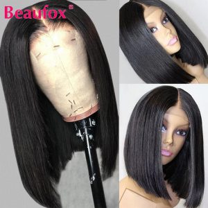 Beaufox Short Bob Lace Front Wigs Indian Straight Human Hair Wigs 150% Lace Closure Wig Pre Plucked Hairline With Baby Hair Remy