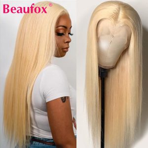 Beaufox 613 Human Hair Wigs 613 Blonde Brazilian Straight Lace Front Human Hair Wigs Pre Plucked 150% Remy 613 Lace Wig
