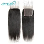 Ali Grace 4x4 Lace Closure Peruvian Straight Human Hair Closure With Baby Hair Medium Brown Lace Color Natural Hairline