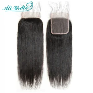 Ali Grace 4x4 Lace Closure Peruvian Straight Human Hair Closure With Baby Hair Medium Brown Lace Color Natural Hairline