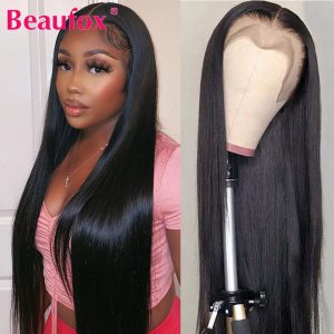 Beaufox Straight Lace Front Wig Peruvian Lace Front Human Hair Wigs For Women 13x4 Lace Frontal Wig Pre Plucked Lace Wigs 180%
