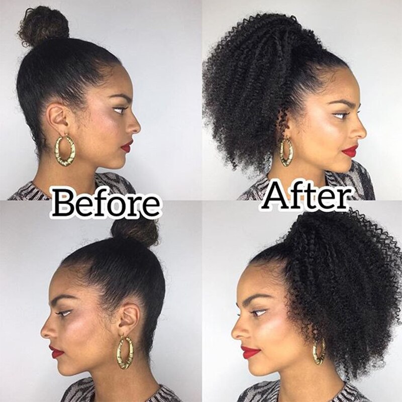 Afro Kinky Curly Ponytail Remy Hair Pieces For Women Natural Black Clip In Ponytails Drawstring 100% Human Hair Dolago Products - Image 2