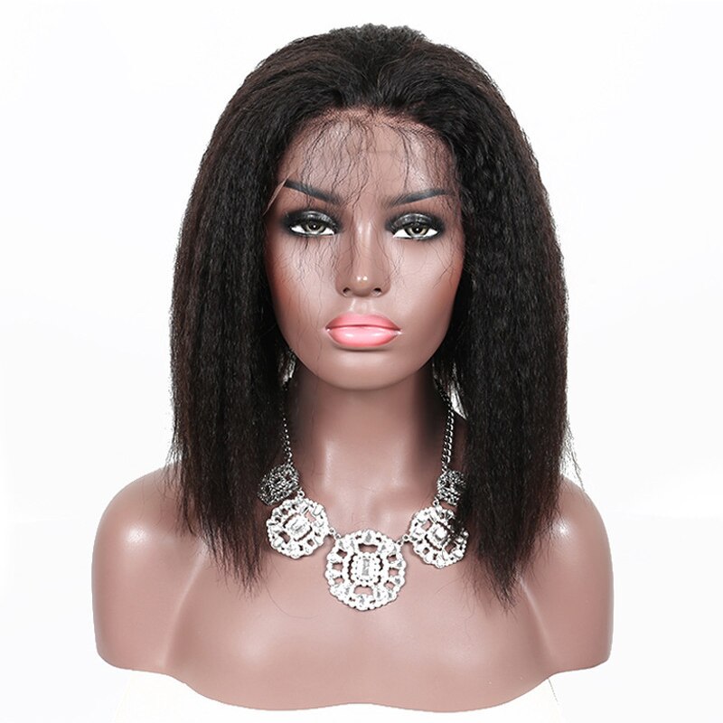 perruque de cheveux humains raides crépus perruque courte perruque bob cheveux humains Perruque avant en dentelle naturelle 180% - Image 2