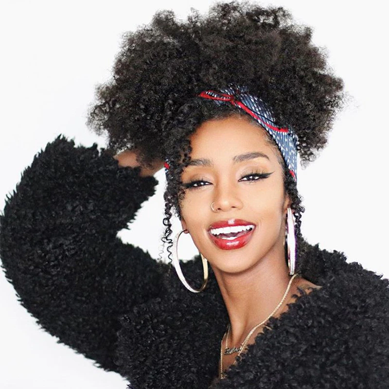 Afro Kinky Curly Ponytails For Women Peruvian 100% Human Hair Clip In Hair Extension Natural Black Dolago Remy Hair Products - Image 2