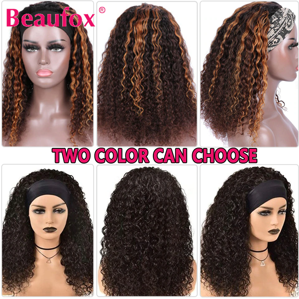 Beaufox Short Headband Wig Human Hair Wigs For Women Curly Highlight Headband Wig Human Hair Ombre Blonde Brazilian Hair Wigs - Image 2