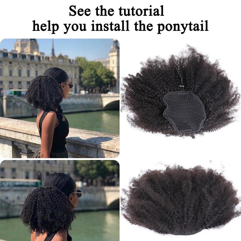 Afro Kinky Curly Ponytail Remy Hair Pieces For Women Natural Black Clip In Ponytails Drawstring 100% Human Hair Dolago Products - Image 3