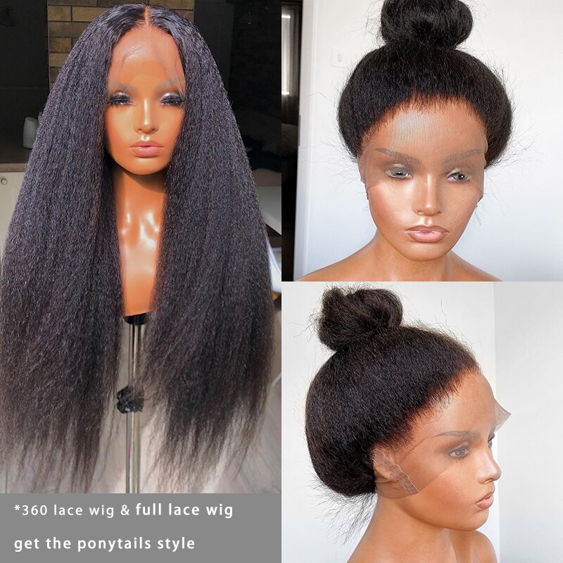 Kinky Straight Glueless Full Lace Human Hair Wigs 250 Density Full Yaki Coarse Blow Out Full Lace Wig Dolago Virgin Hair Wigs - Image 3