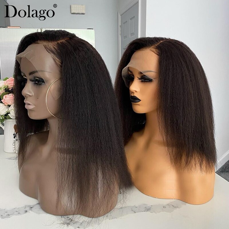 Kinky Straight Glueless Full Lace Human Hair Wigs 250 Density Full Yaki Coarse Blow Out Full Lace Wig Dolago Virgin Hair Wigs - Image 6