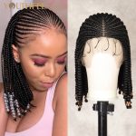 Youthfee 13X9 Box Braided Synthetic Wigs with Beads Short Bob Lace Front Cornrow Braids Wig with Baby Hair for Balck Women