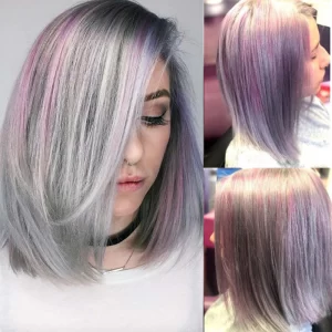 Ombre 1B Grey Pink Short Bob Lace Part Human Hair Wigs Straight Wigs For Women Remy Brazilian Hair 3"-9" Inch Ms Love